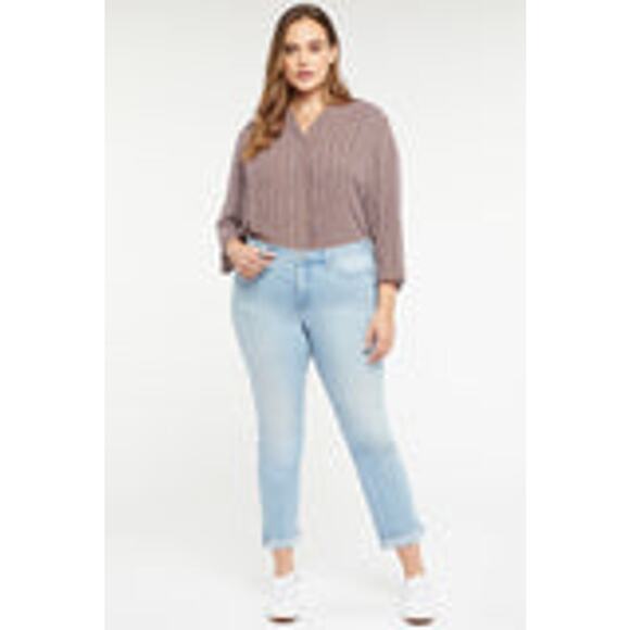 NYDJ Jeans Blue Light Wash Sheri Slim Ankle Cuff High Waist Tummy Control 24W - Picture 2 of 16